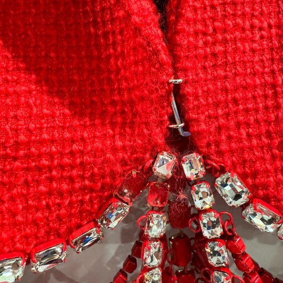AREA Women Crystal Embellished Crop Tweed Blazer Red Size Small - Picture 4 of 12